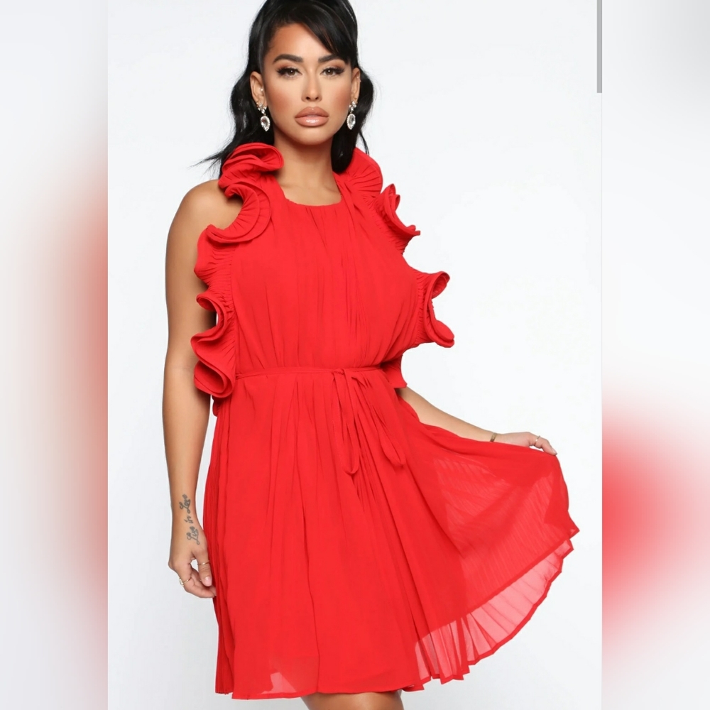 Red Ruffle Dress - Picture 3 of 13